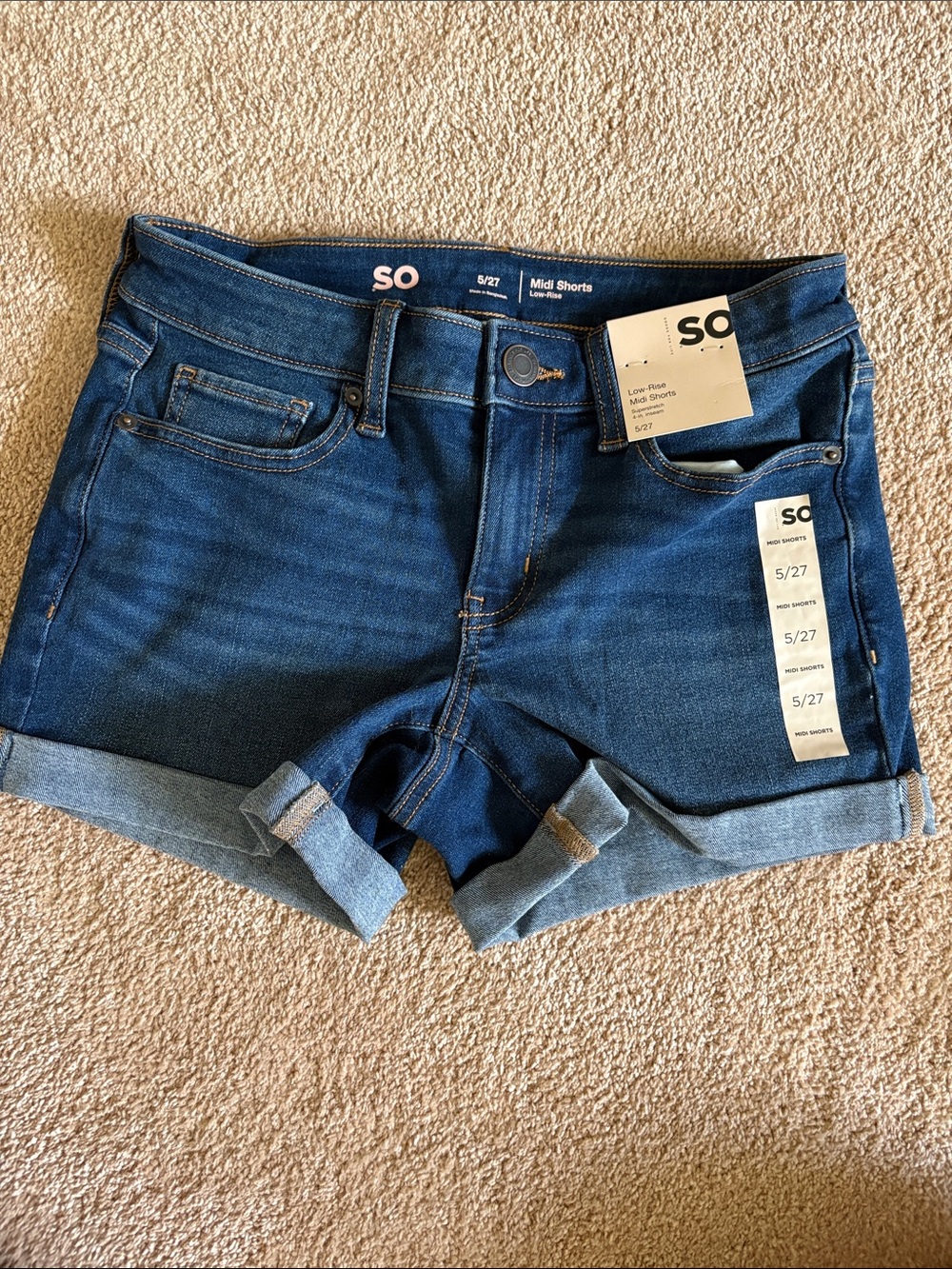 SO Dark Blue Rolled Hem Denim Midi Shorts - Women